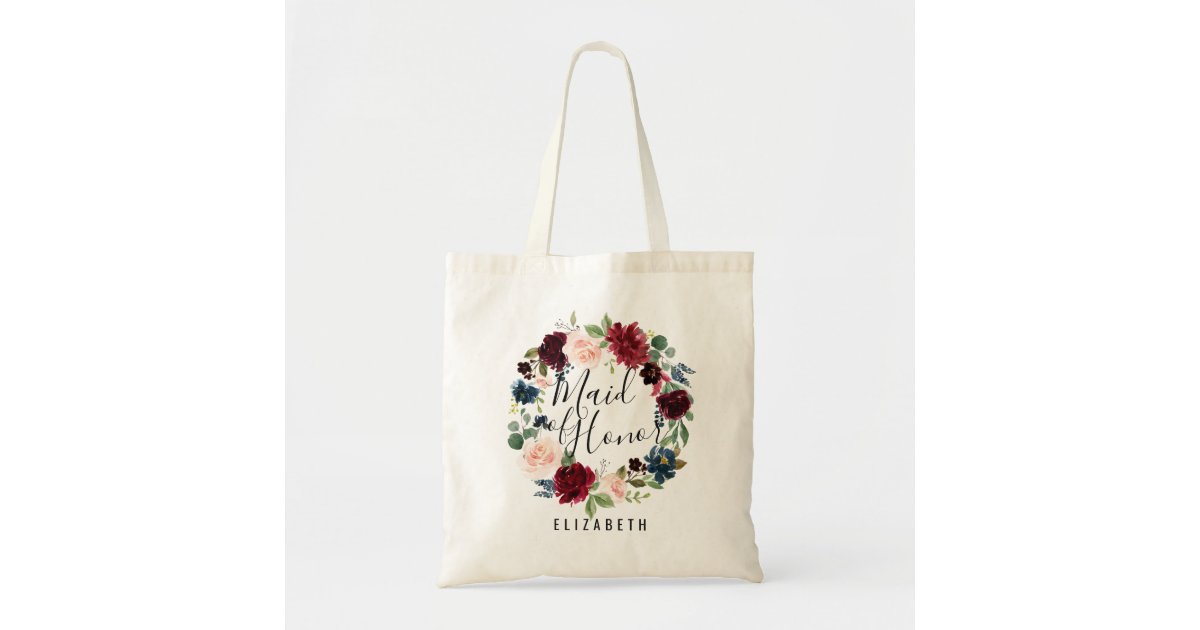 Burgundy Bouquet | Maid of Honor Tote Bag | Zazzle