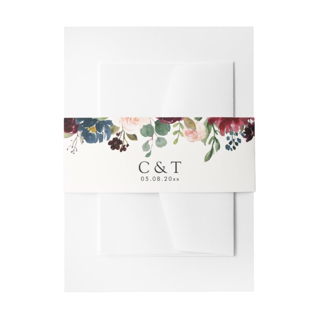 Burgundy Bouquet | Monogram Invitation Belly Band (Front Example)