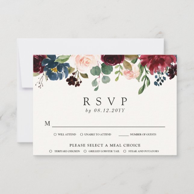 Burgundy Bouquet Overhang | RSVP Card (Front)