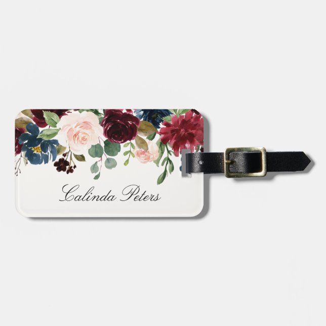 Burgundy Bouquet | Personalized Luggage Tag (Front Horizontal)