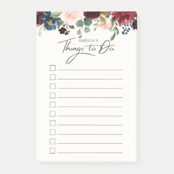 Burgundy Bouquet | Personalized Things To Do List Post-it Notes by colorjungle at Zazzle