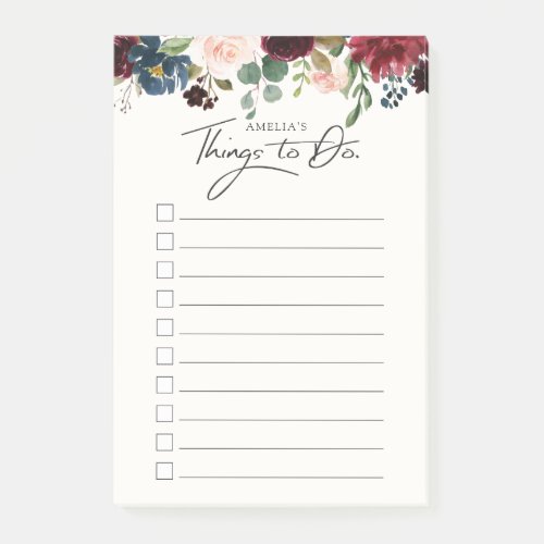 Burgundy Bouquet  Personalized Things to Do List Post_it Notes