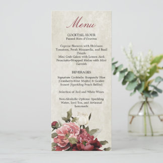 Burgundy Bouquet Reception Menu Card