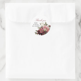 Burgundy Bouquet Thank You Circle Stickers