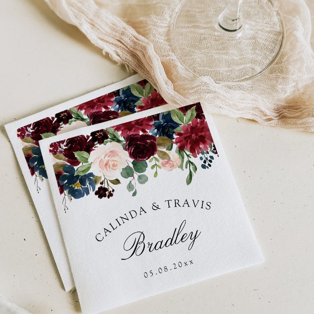 Burgundy Bouquet | Wedding Cocktail Napkins (Creator Uploaded)