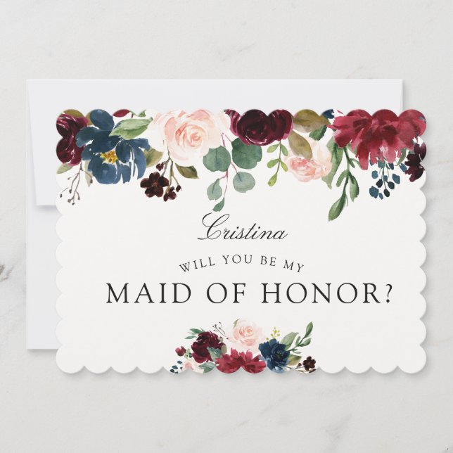 Burgundy Bouquet | Wedding Party | Maid of Honor Invitation (Front)