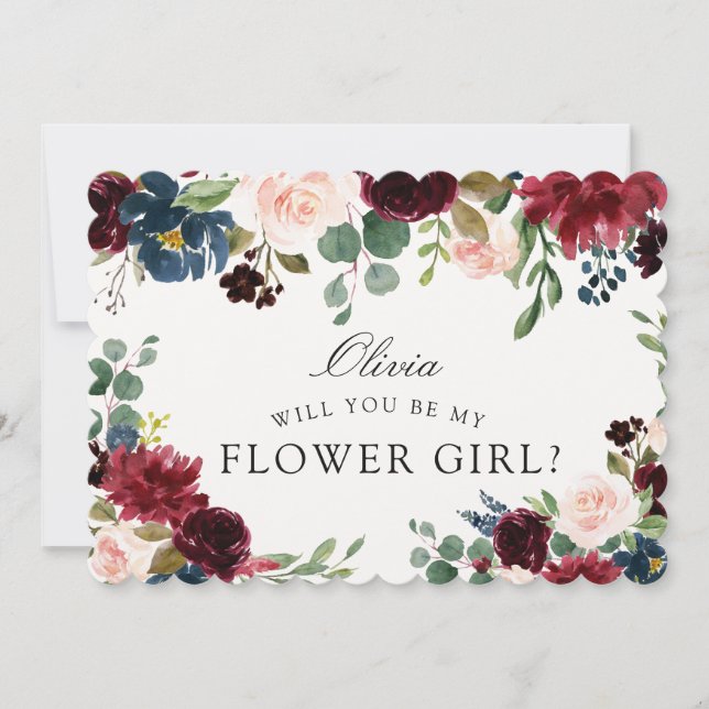 Burgundy Bouquet | Will you be my Flower Girl? Invitation (Front)