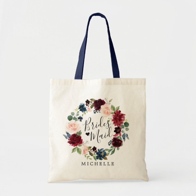 Burgundy Bouquet Wreath | Bridesmaid Tote Bag (Front)