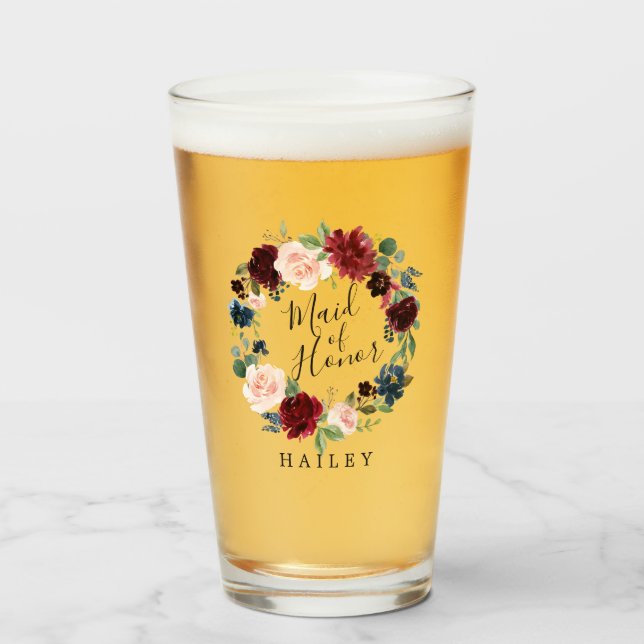 Burgundy Bouquet Wreath | Maid of Honor Glass (Front Filled)