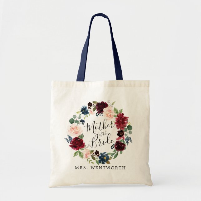 Burgundy Bouquet Wreath | Mother of the Bride Tote Bag (Front)