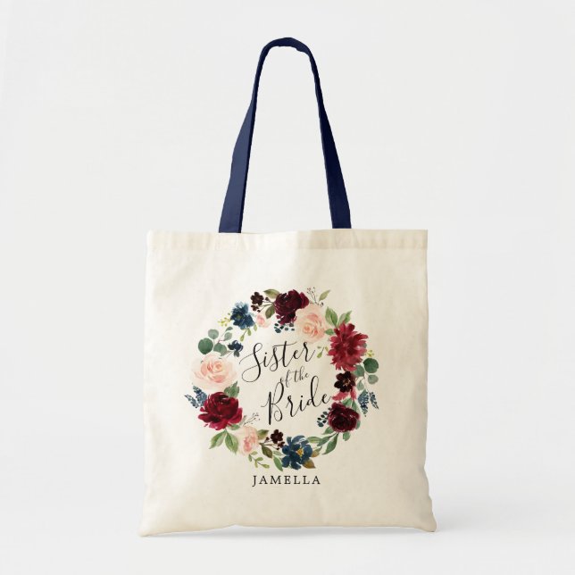 Burgundy Bouquet Wreath | Sister of the Bride Tote Bag (Front)