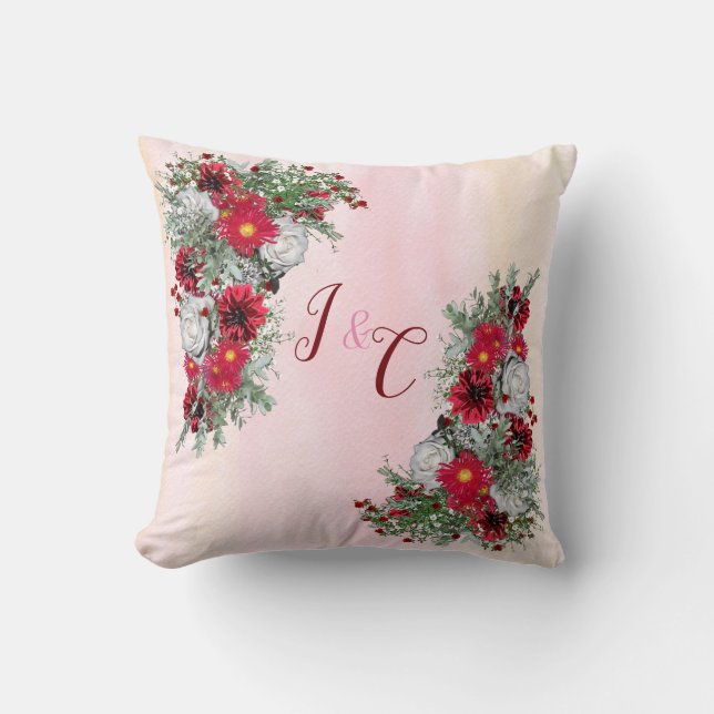 Burgundy Bouquets Flowers Throw Pillow (Front)