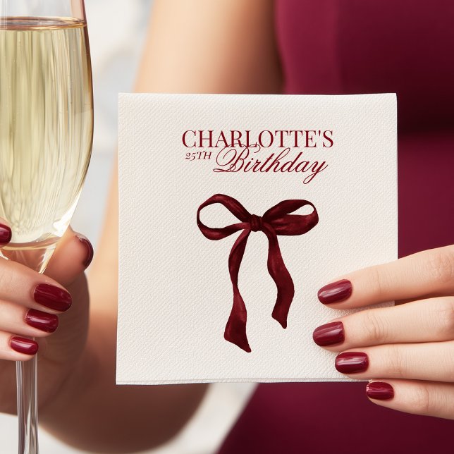 Burgundy Bow Birthday Napkins (Creator Uploaded)