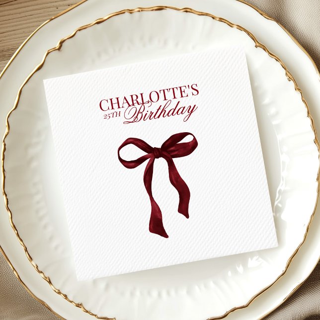 Burgundy Bow Birthday Napkins (Creator Uploaded)