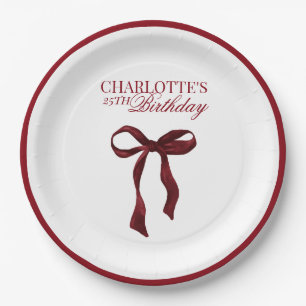 Burgundy Bow Birthday Paper Plates