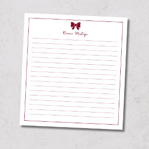 Burgundy Bow Border Custom Name Lined Notepad