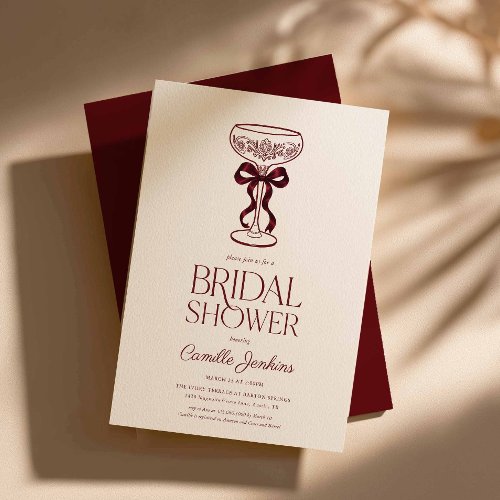 Burgundy Bow Bridal Shower Invitation