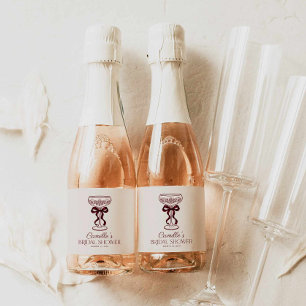 Burgundy Bow Bridal Shower Mini Champagne Labels