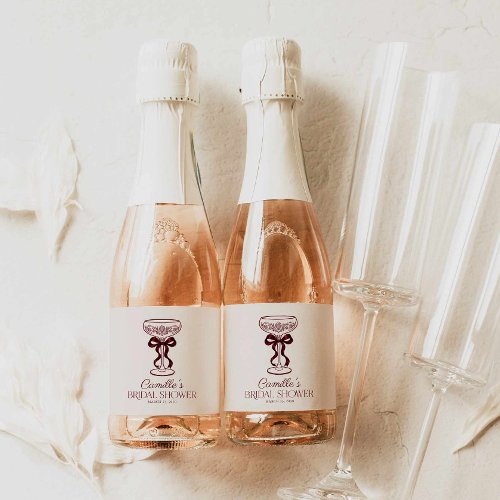 Burgundy Bow Bridal Shower Mini Champagne Labels