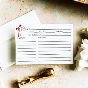 Burgundy Bow Bridal Shower Recipe Card