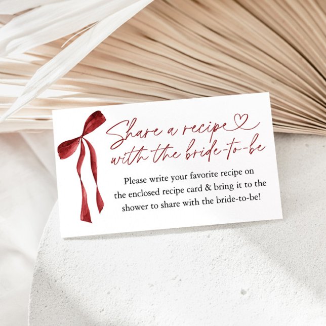 Burgundy Bow Bridal Shower Recipe Request Enclosure Card (Creator Uploaded)