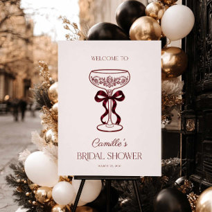 Burgundy Bow Bridal Shower Welcome Sign