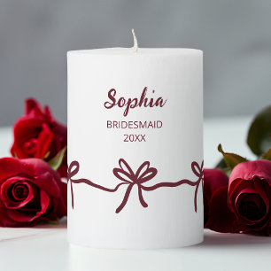 Burgundy Bow Bridesmaid Elegant Script Name Year Pillar Candle