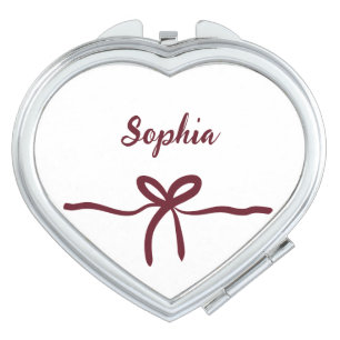 Burgundy Bow Bridesmaid Script Modern Name Simple Compact Mirror