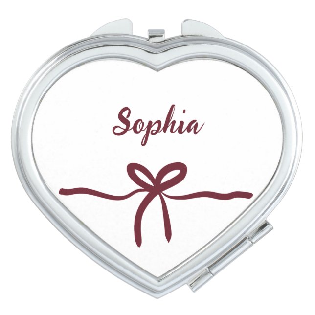 Burgundy Bow Bridesmaid Script Modern Name Simple Compact Mirror (Front)
