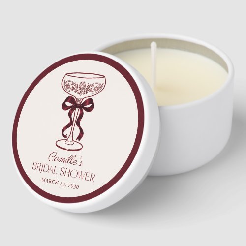 Burgundy Bow Bubbly Bridal Shower Mini Candle Favors