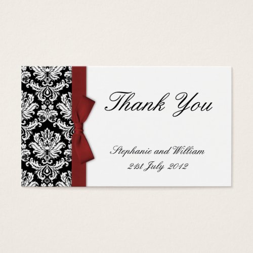 Burgundy Bow Damask Thank You Cards Business Card Template