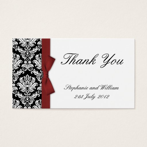Customizable Burgundy Bow Damask Thank You Cards Business Card Template