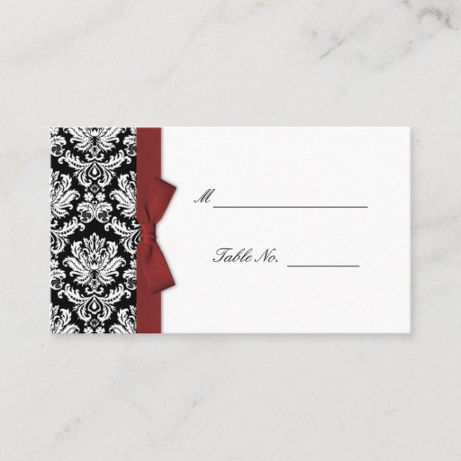 Customizable Burgundy Bow Damask Wedding Placecards Business Card Templates
