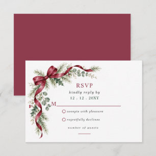 Burgundy Bow Garland Winter Christmas Wedding RSVP Card