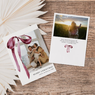 Burgundy Bow Photo Holiday Card