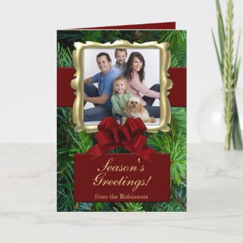 Burgundy Bow  Rich Traditions Custom Photo Cards by ChristmasCardShop at Zazzle