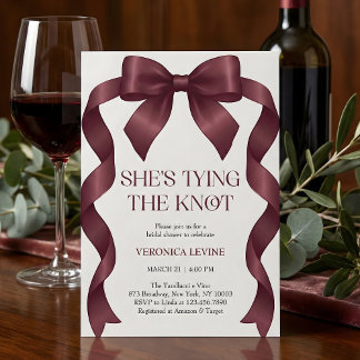 Burgundy Bow She’s Tying the Knot Bridal Shower  Invitation