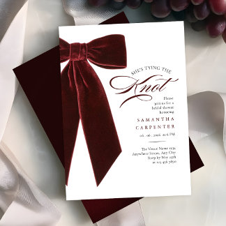 burgundy bow She's tying the knot bridal shower Invitation