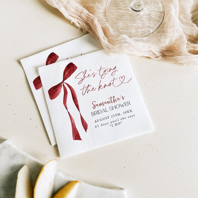 Burgundy Bow She's Tying The Knot Bridal Shower Napkins (Creator Uploaded)