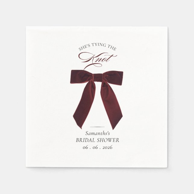 Burgundy Bow She's tying the knot recipe request Napkins (Front)