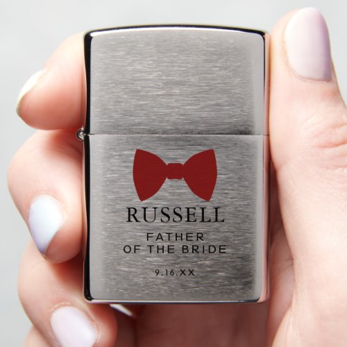 Burgundy Bow Tie Father of the Bride Wedding Zippo Lighter