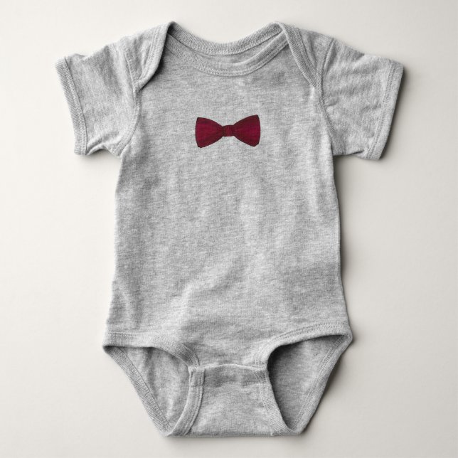 Burgundy Bow Tie Wedding Prom Bowtie Ring Bearer Baby Bodysuit (Front)