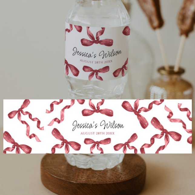 Burgundy Bow  Water Bottle Label (Creator Uploaded)