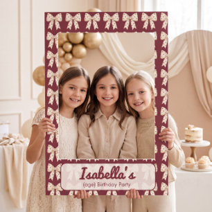Burgundy Bows Pattern Birthday Party Selfie Frame