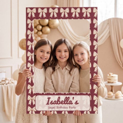 Burgundy Bows Pattern Birthday Party Selfie Frame