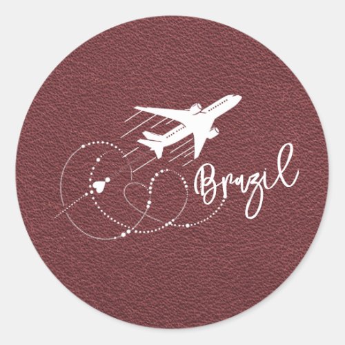 Burgundy Brazil Passport Classic Round Sticker