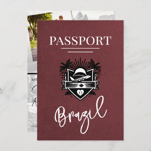 Burgundy Brazil Passport Save the Date