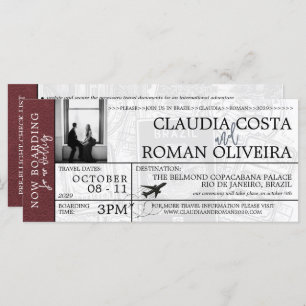 Burgundy Brazil Wedding Boarding Pass Invitation