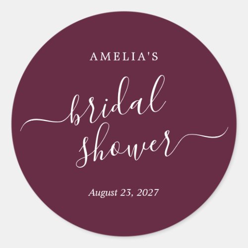 Burgundy Bridal Shower Classic Round Sticker