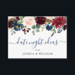 Burgundy Bridal Shower Date Night Idea Advice Card<br><div class="desc">Burgundy Navy Blue Blush Floral Bridal Shower Date Night Idea Advice Card.</div>